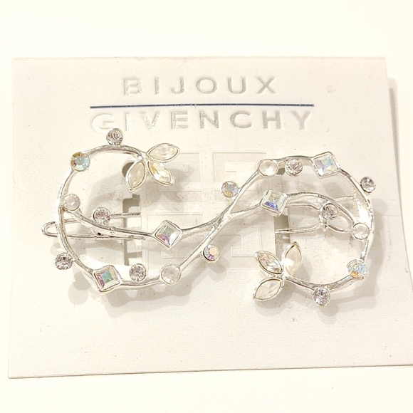 Vintage Givenchy Silver Tone Swarovski Crystal Floral Hair Barrette Clip NWT main image 14